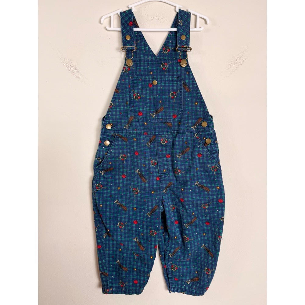 Vintage Gymboree Kids Blue  Plaid Golf Print Corduroy Overalls Size Small/2T